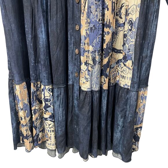 John Mark Patchwork Mixed Print Y-Neck 3/4 Sleeve Button Front Shirt Dress Small - Picture 3 of 9